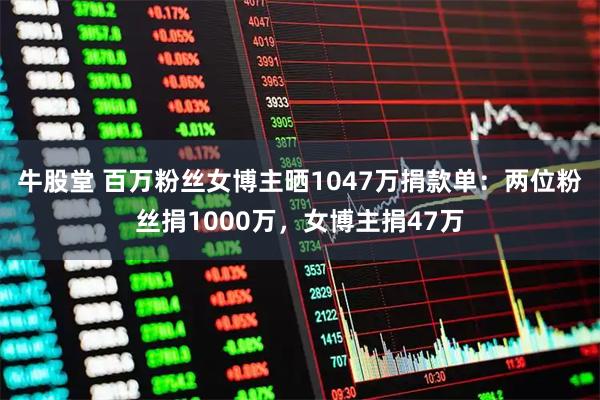 牛股堂 百万粉丝女博主晒1047万捐款单：两位粉丝捐1000万，女博主捐47万